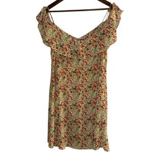 Zara Yellow Multicolor Floral Print Flutter Sleeve Dress Sz M
